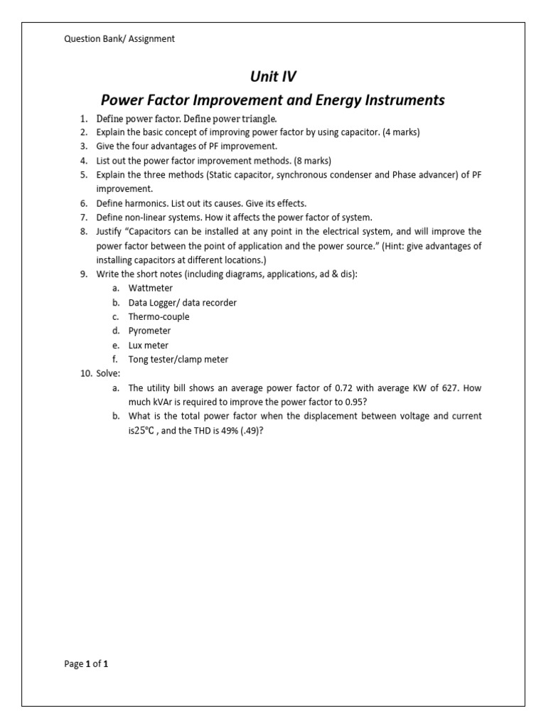 Power Factor Improvement Techniques Guide | PDF