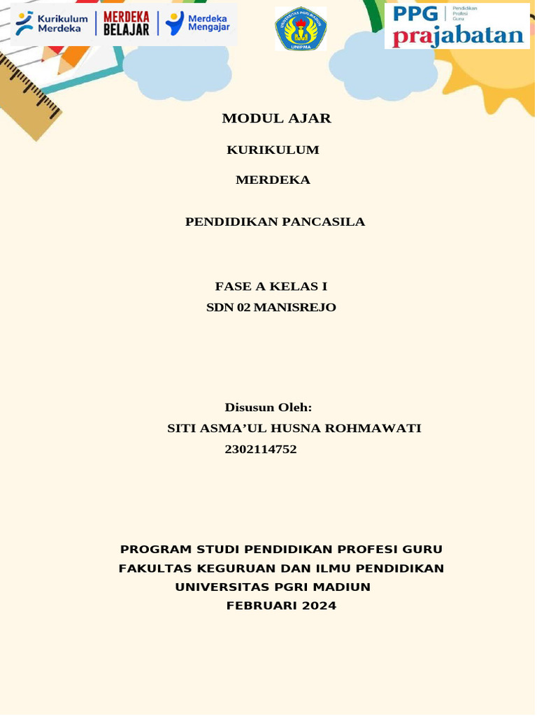 Modul Ajar Pendidikan Pancasila Kelas 1 | PDF