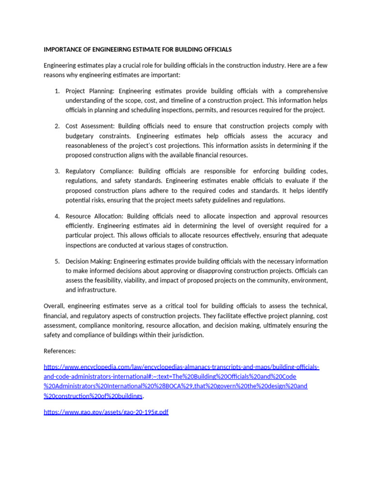 Engineering Estimates for Building Officials | PDF | Regulatory ...