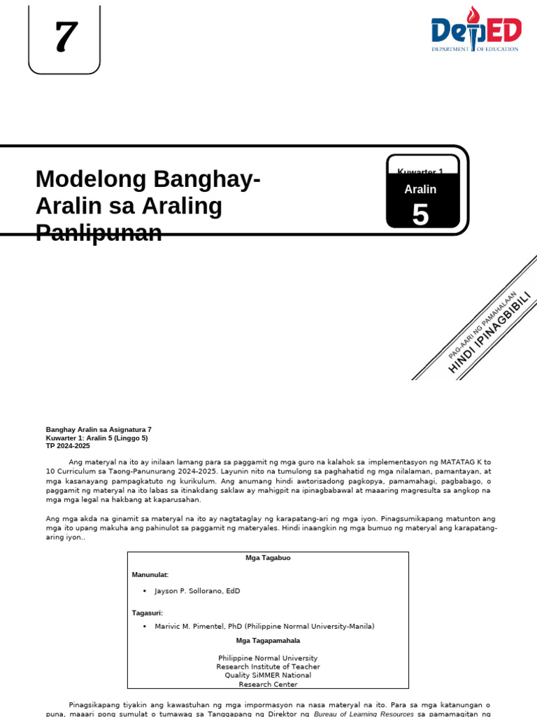 Q1 - LE - AP 7 - Lesson 5 - Week 5 | PDF