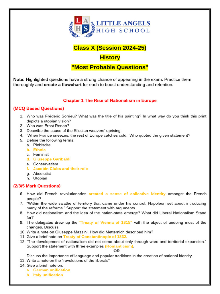 Class X History Exam Prep: Key Questions | PDF