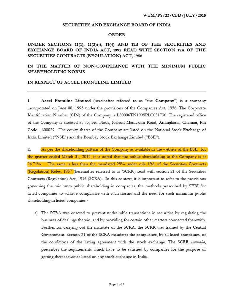 Accel Frontline Limited | PDF | Securities (Finance) | Regulatory ...