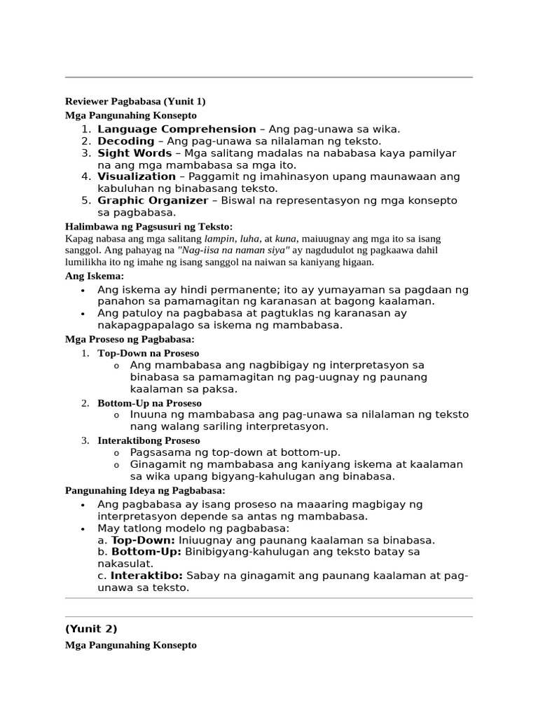 Pagbasa Reviewer | PDF