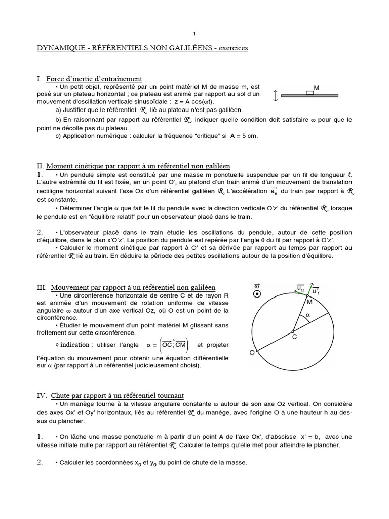 Exercices sur référentiels non galiléens PDF Pendule (physique) Marée — free download