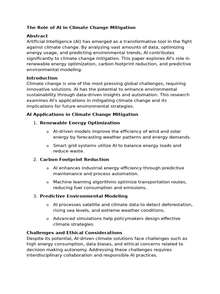 The Role of AI in Climate Change Mitigation | PDF | Artificial ...