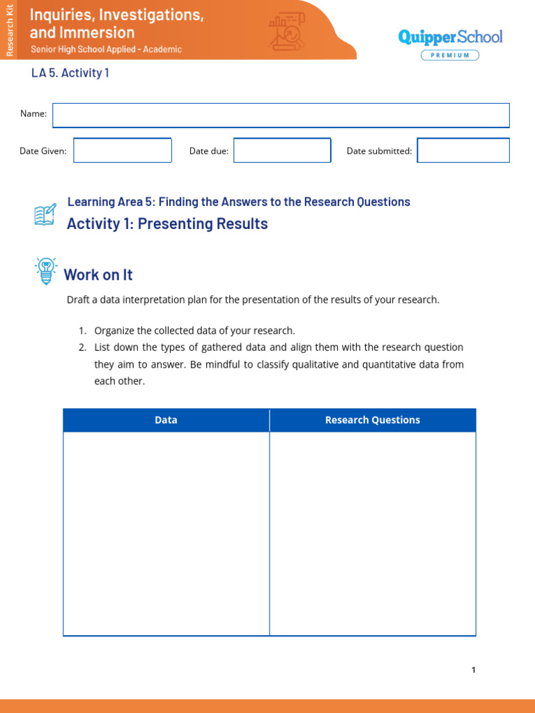 Final Aw III 11 12 La 5 Learning Activity 1 Presenting Results | PDF