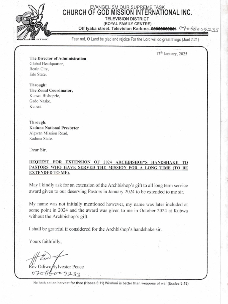 Request For Extension For Archbishop Handshake | PDF