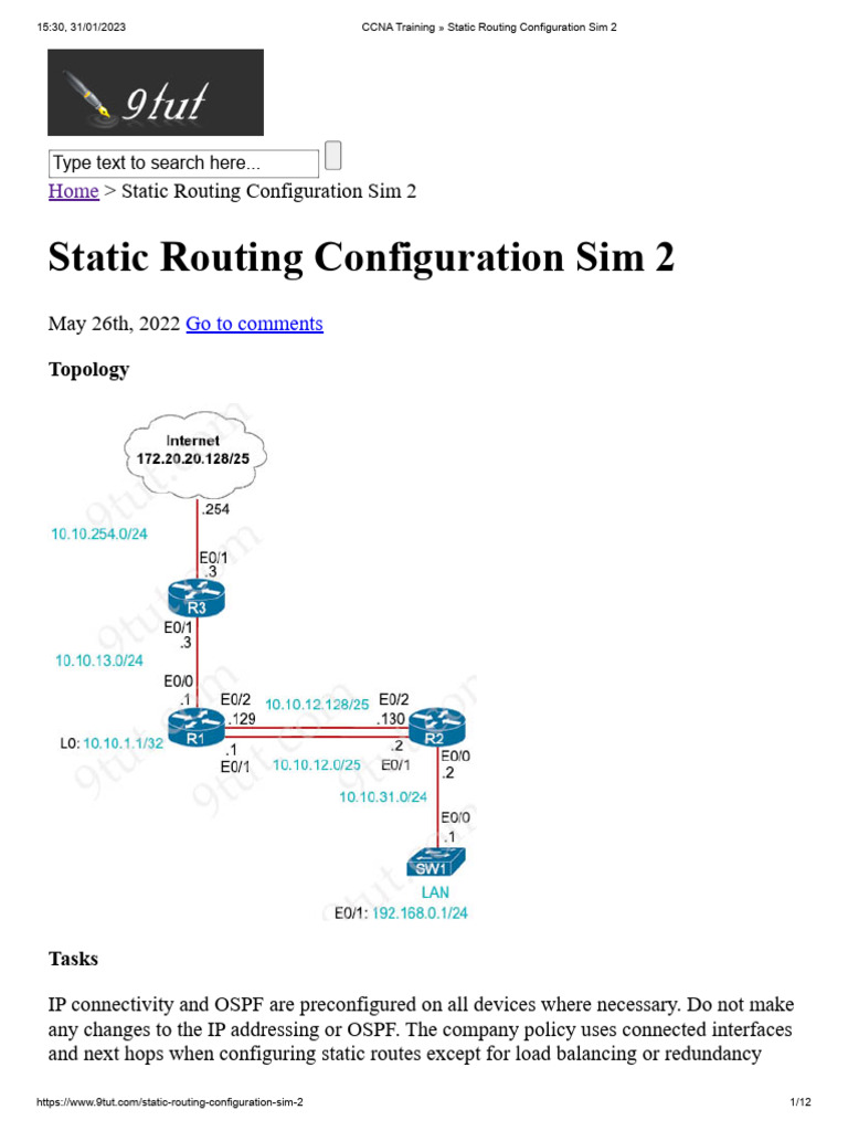 Static Lab 2 | PDF | Router (Computing) | Routing