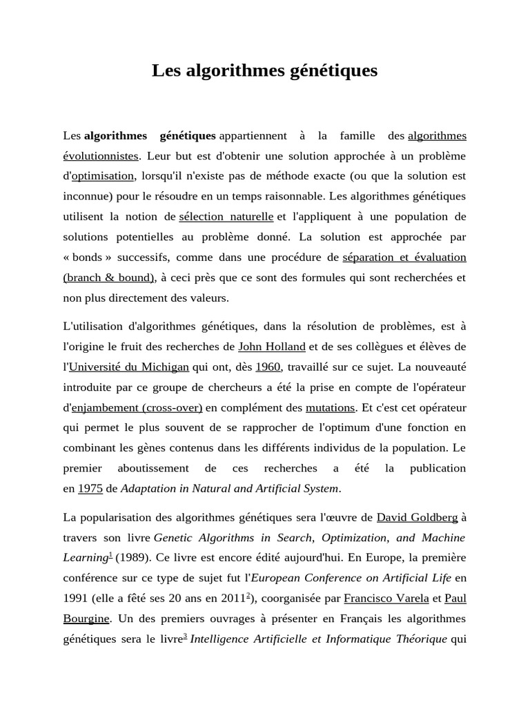Cours sur les algorithmes génétiques | PDF | Algorithme génétique ...