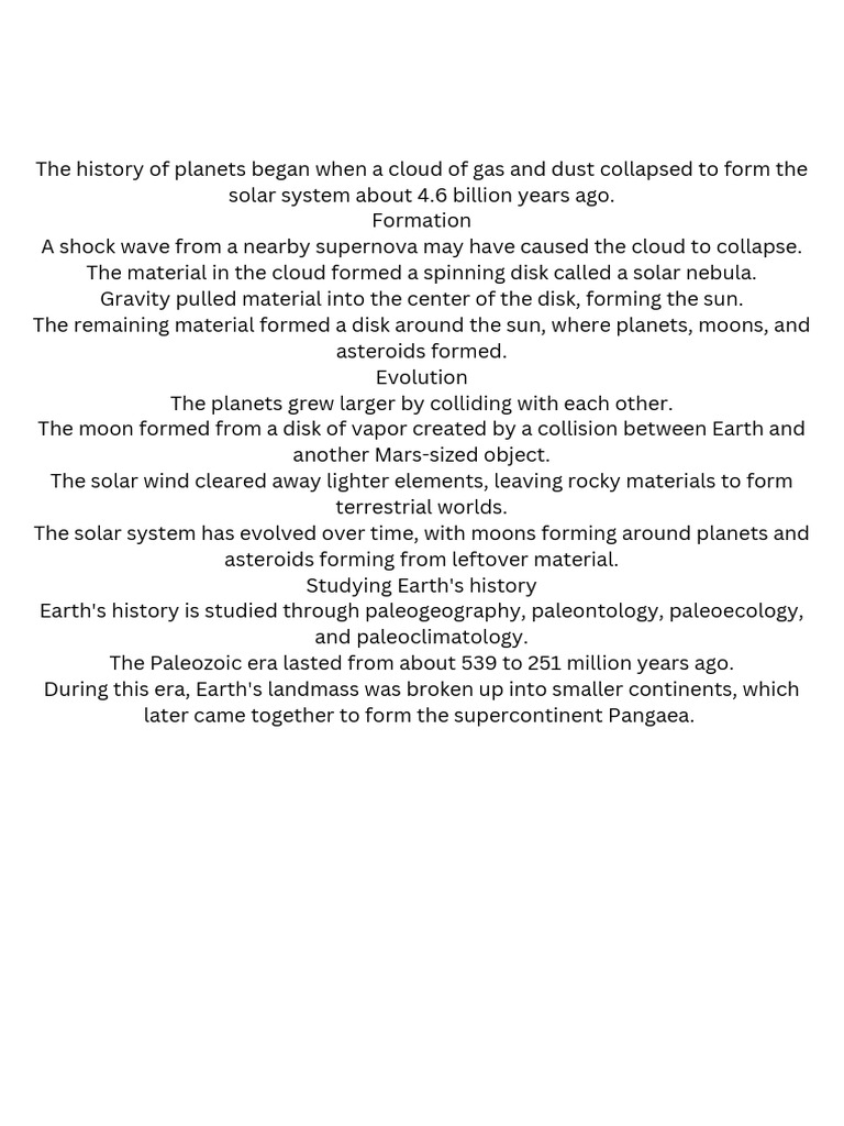 The History of Planets Began When A Cloud of Gas and Dust Collapsed To ...