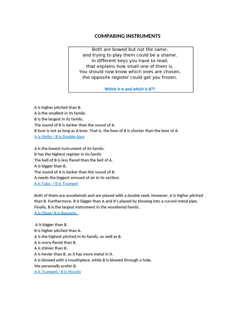 Violin vs Double Bass: Key Differences | PDF