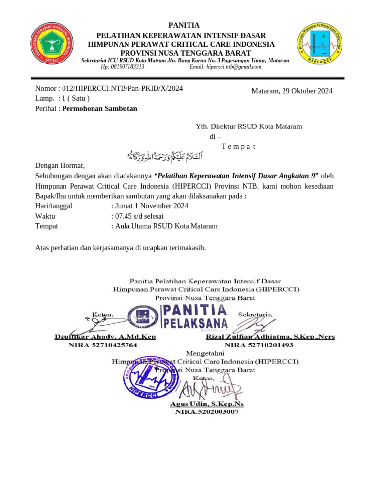 UNDANGAN Direktur RSUD Kota Mataram PKID HIPERCCI NTB | PDF