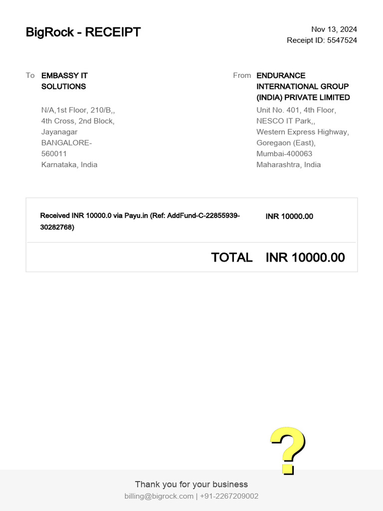 BigRock Receipt for Embassy IT Solutions | PDF