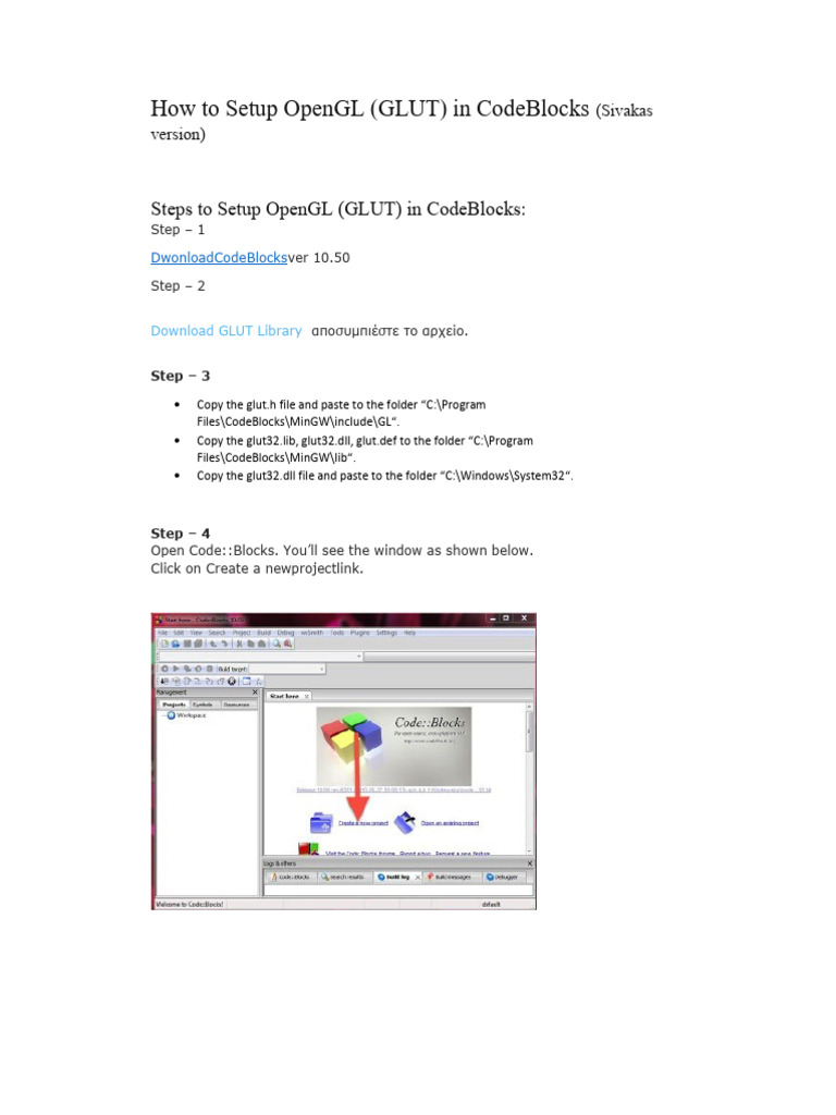 How to Setup OpenGL (GLUT) in CodeBlocks | PDF