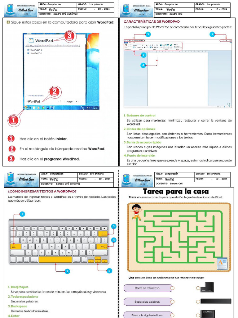 Introducción a WordPad para 1ro Primaria | PDF
