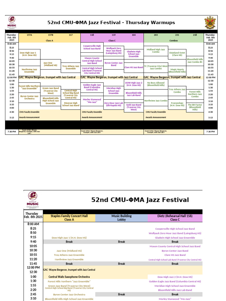 52nd Jazz Festival Schedule (Including Warmups) FINAL-1 | PDF | Musical ...