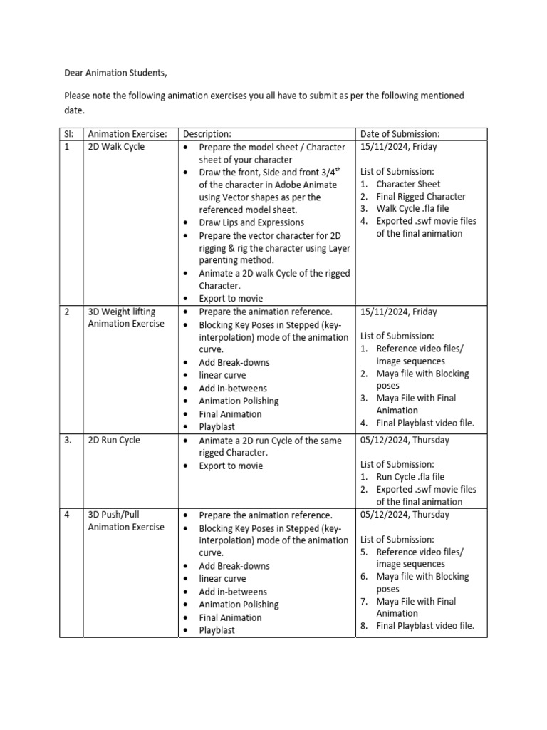 Animation Exercises Submission Guide | PDF | Animation | 3 D Computer ...