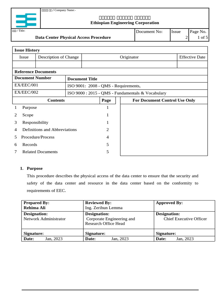 Data Center Access Procedure Guide | PDF | Data Center | International ...