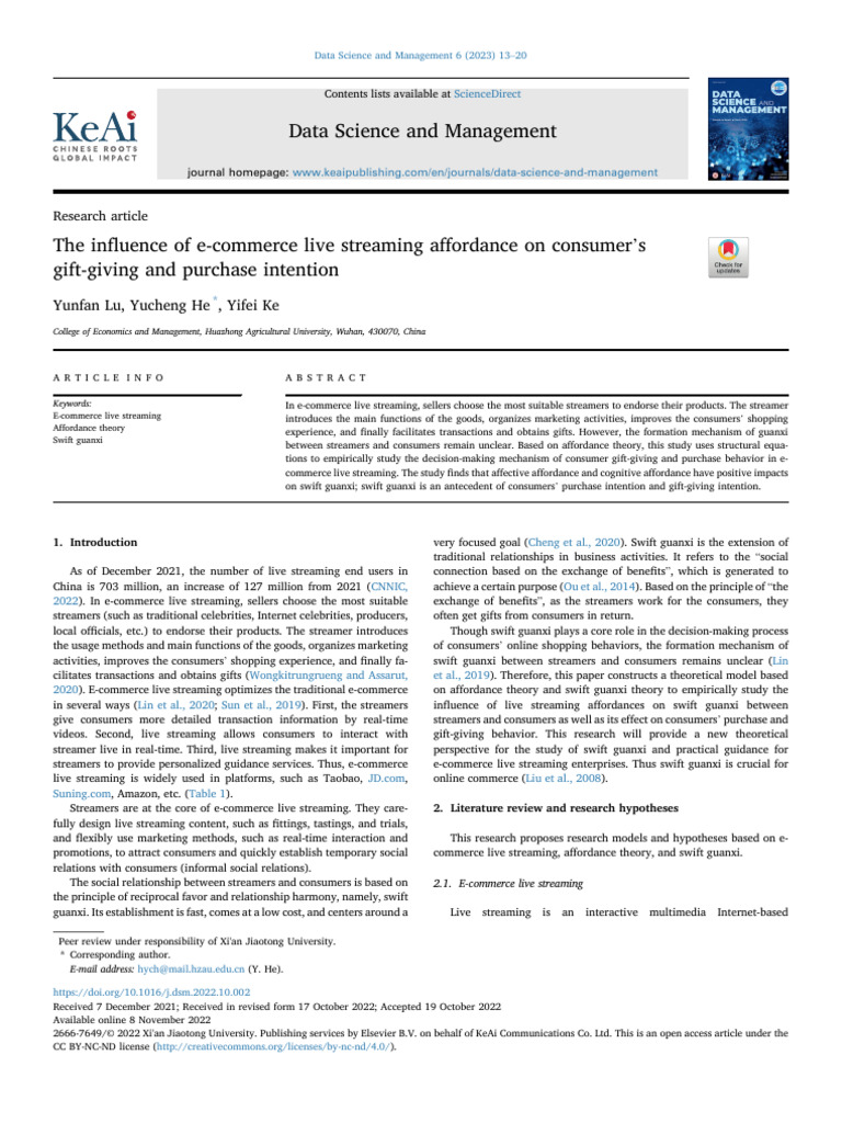 The Influence of E-Commerce Live Streaming Affordance On Consumer's ...