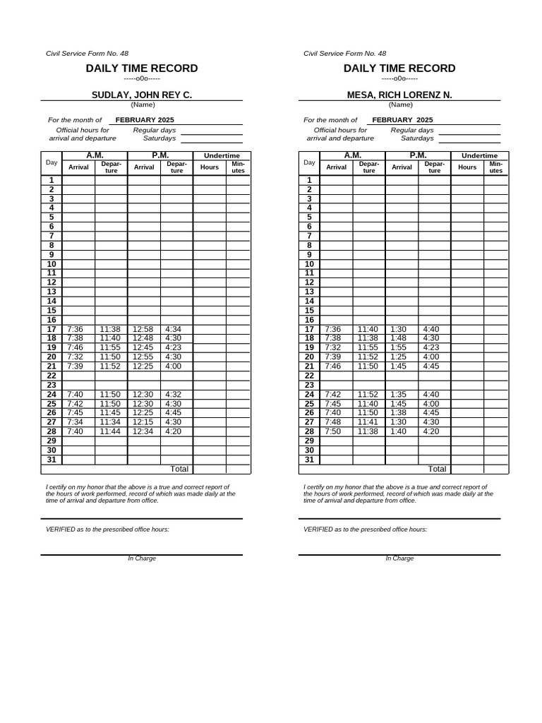 Daily Time Record (DTR) | PDF