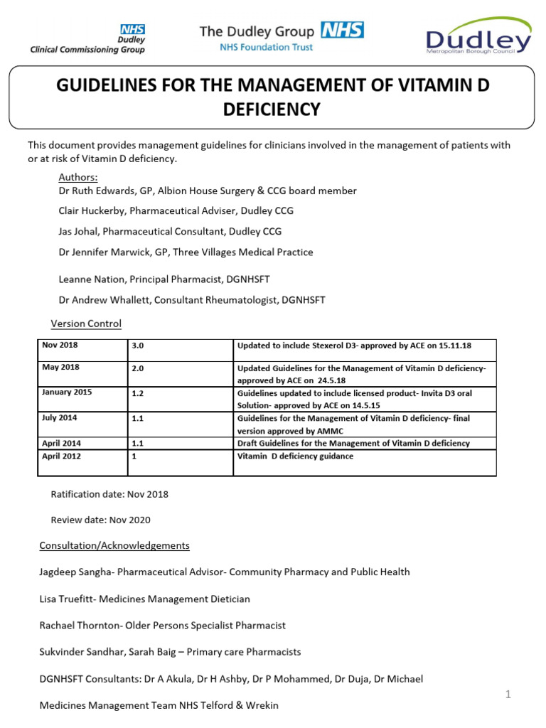 Vitamin D Deficiency Management Guidelines | PDF | Vitamin D | Dietary ...
