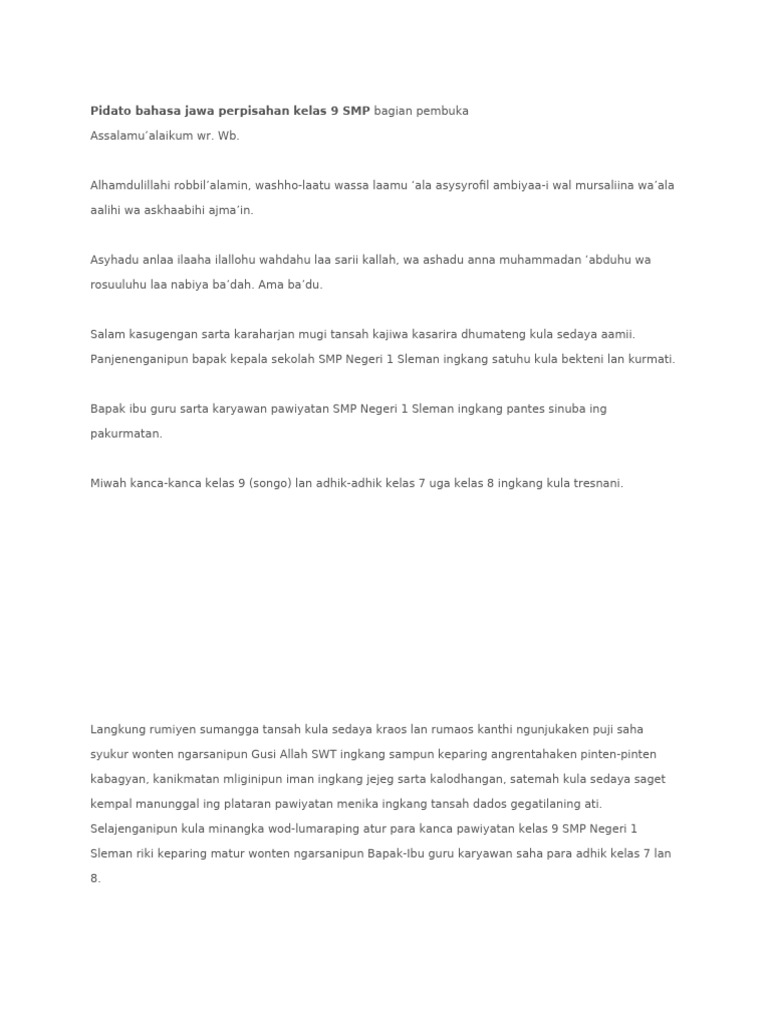 Pidato Bahasa Jawa Perpisahan Kelas 9 SMP Bagian Pembuka PDF
