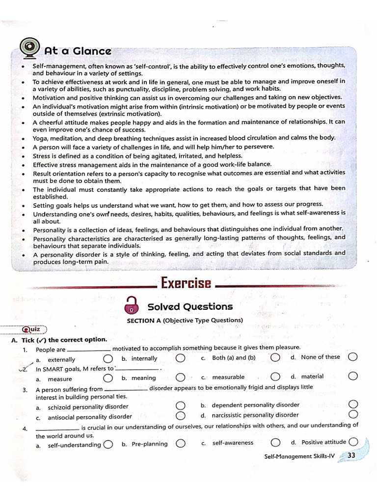 Class 12 Self Management Skills IV | PDF