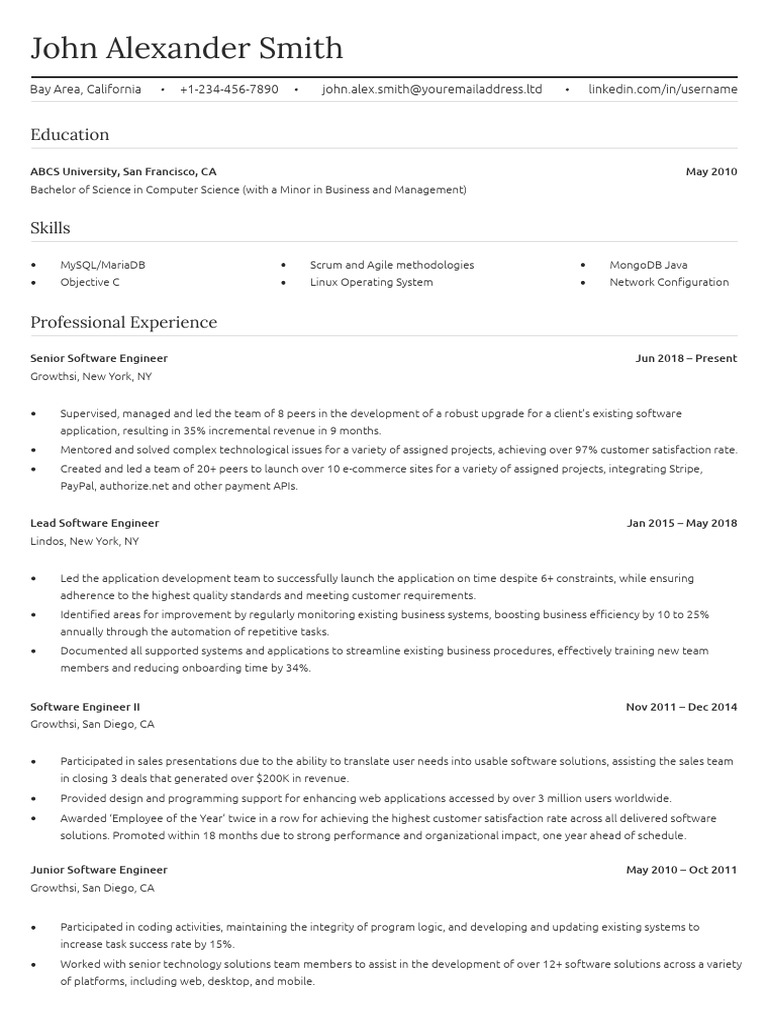 Senior Software Engineer Resume | PDF | Software | Software Development