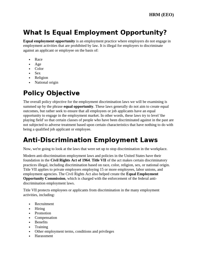 What Is Equal Employment Opportunity | PDF | Civil Rights Act Of 1964 ...