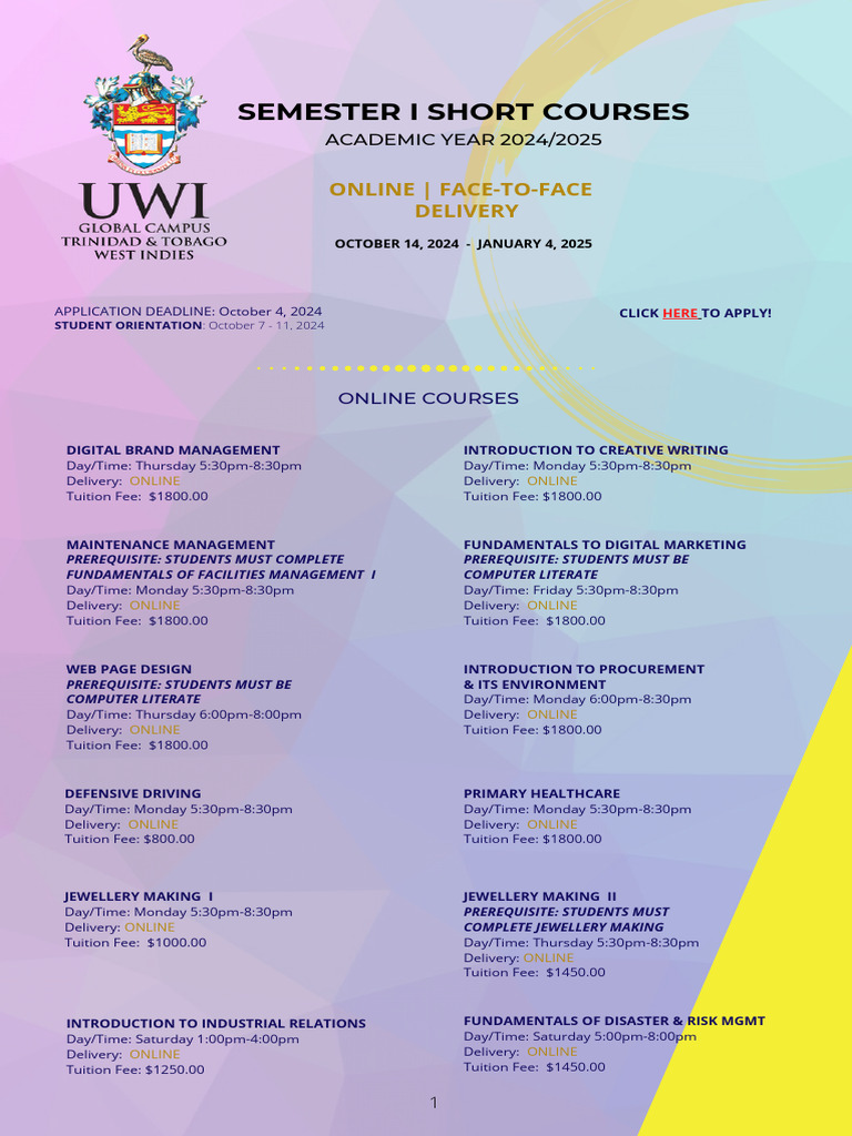 UWI Short Courses 2024/2025 Overview | PDF