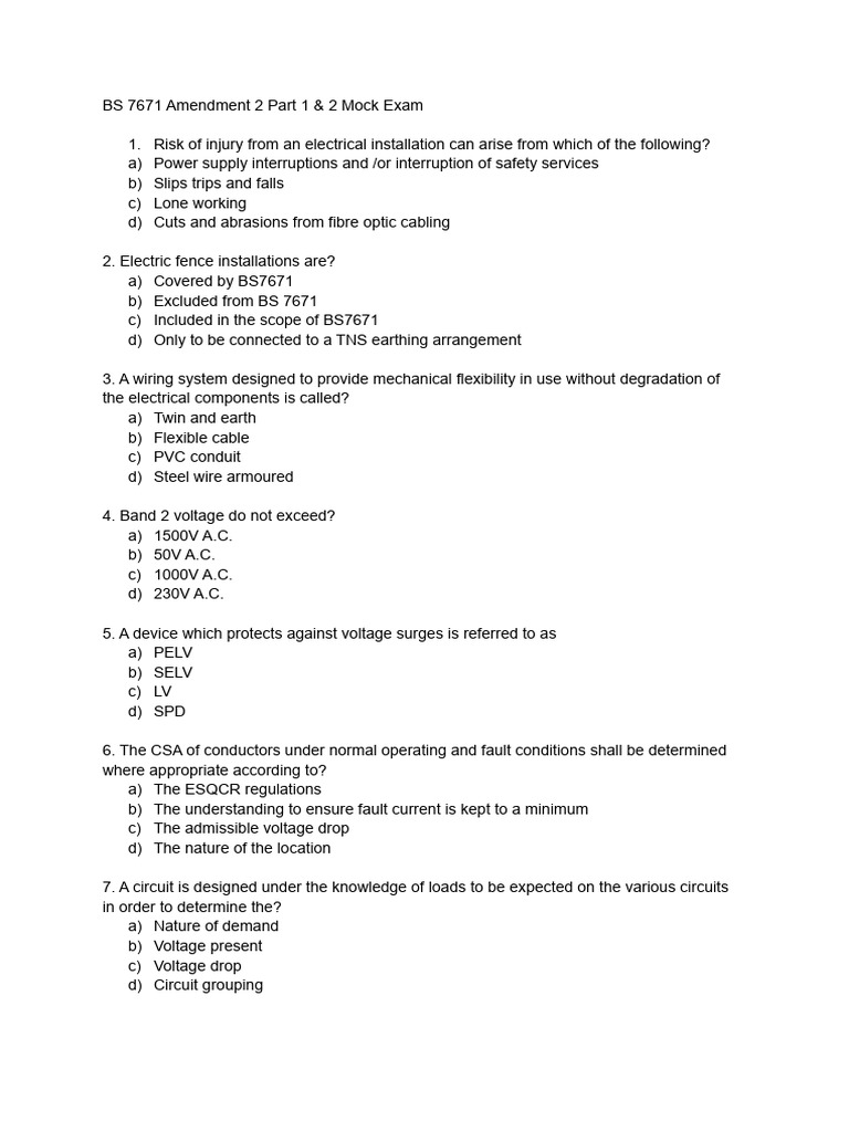 2391-52 BS 7671 Mock Exam Questions | PDF