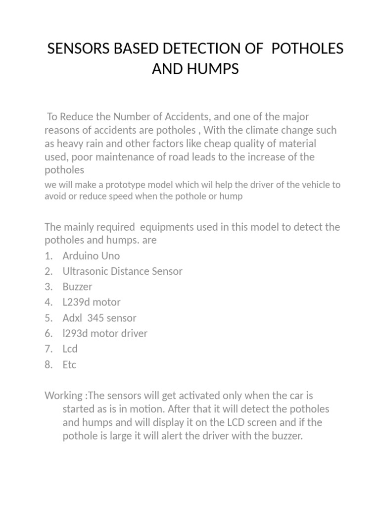 Pothole and Hump Detection System | PDF