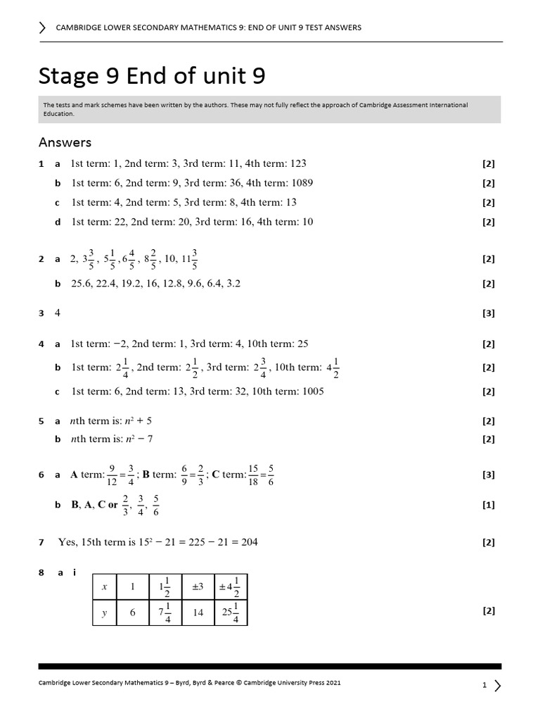 Grade 9 Math Test Answers | PDF