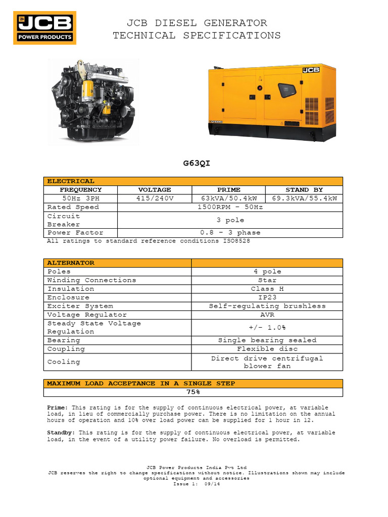 JCB 63 kVA Generator Specifications | PDF | Engines | Manufactured Goods