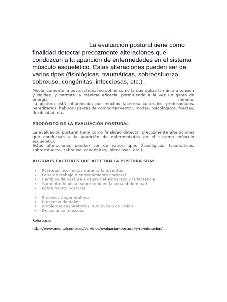 Evaluación Postural y Factores Influyentes | PDF