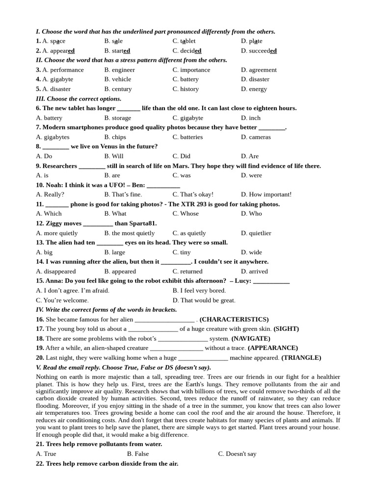 Final Test 5 | PDF | Trees | Planets