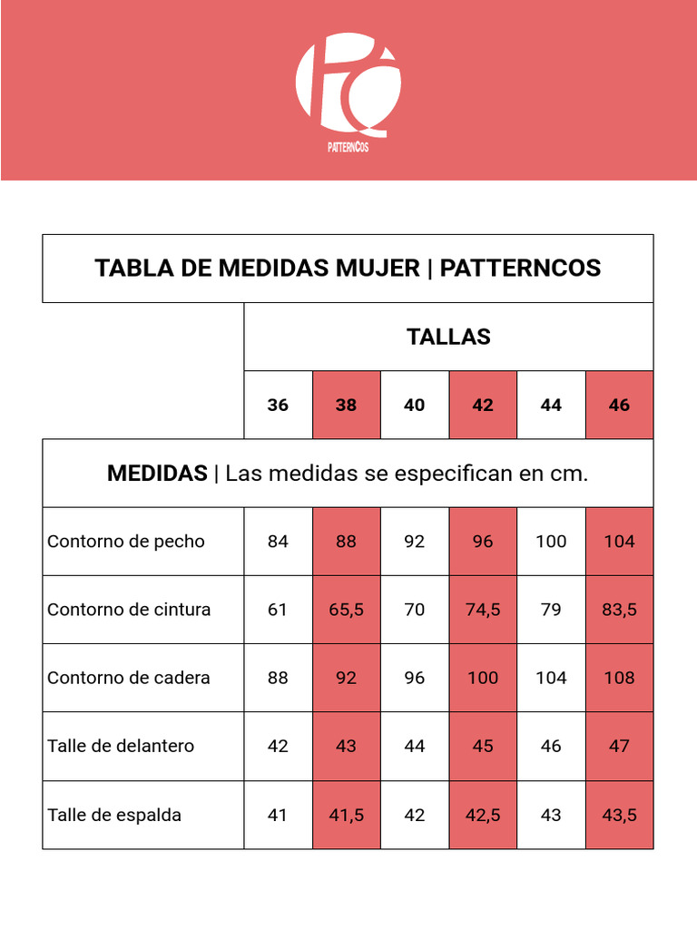 Guía de Tallas Mujer Patterncos | PDF