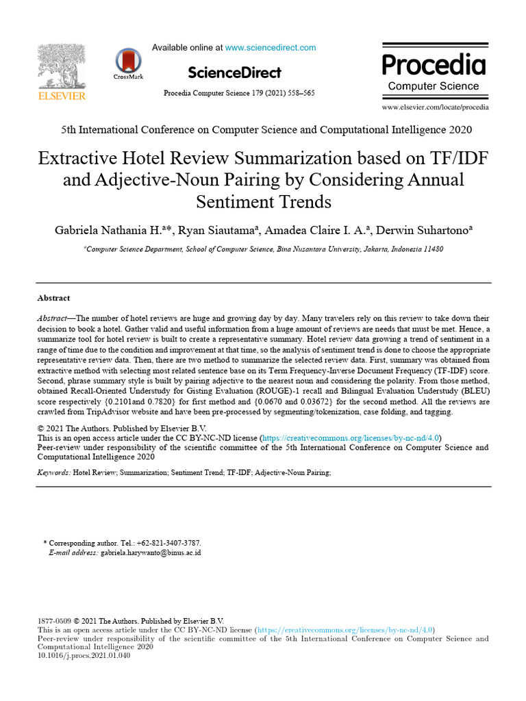 Hotel Review Summarization Techniques | PDF | Cognitive Science ...