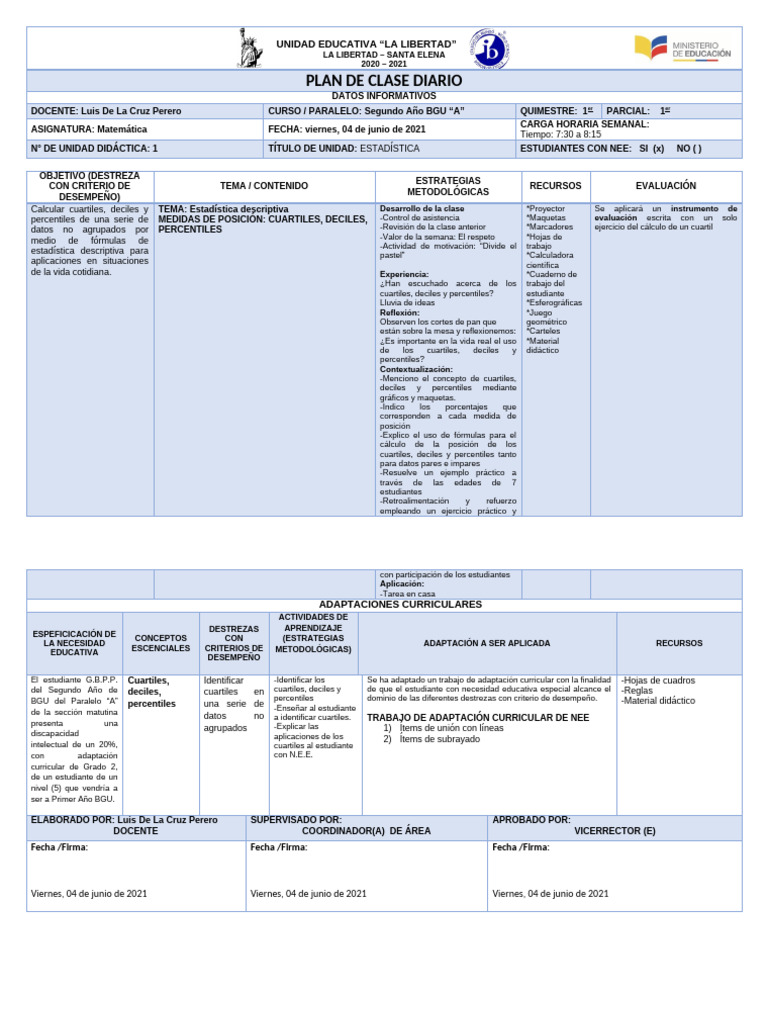 Plan de Clase Demostrativa - Uell 2021 | PDF | Cuantil | Estadísticas