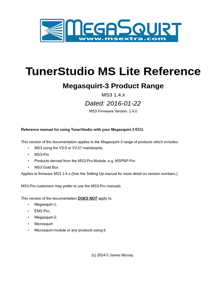 Megasquirt3 TunerStudio MS Lite Reference-1.4 | PDF | Fuel Injection ...