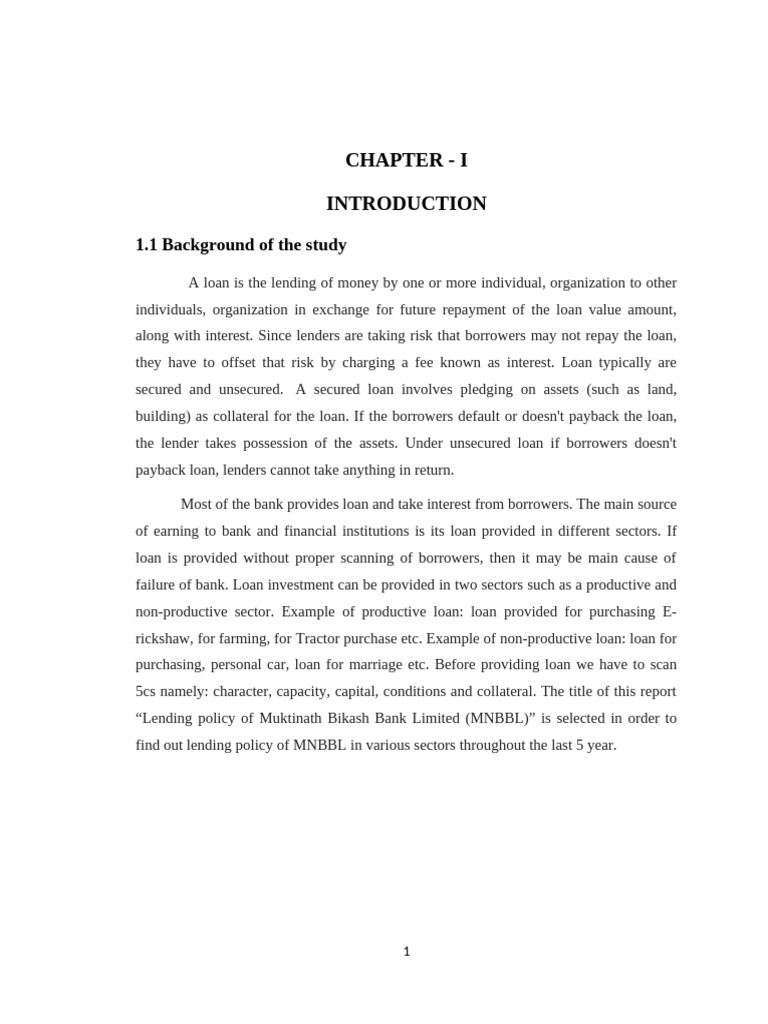 CHAPTER1 Parbin | PDF | Loans | Banks