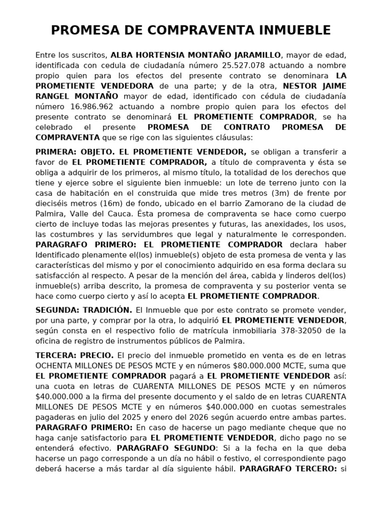Promesa de Compraventa de Inmueble | PDF | Derecho privado | Ley común