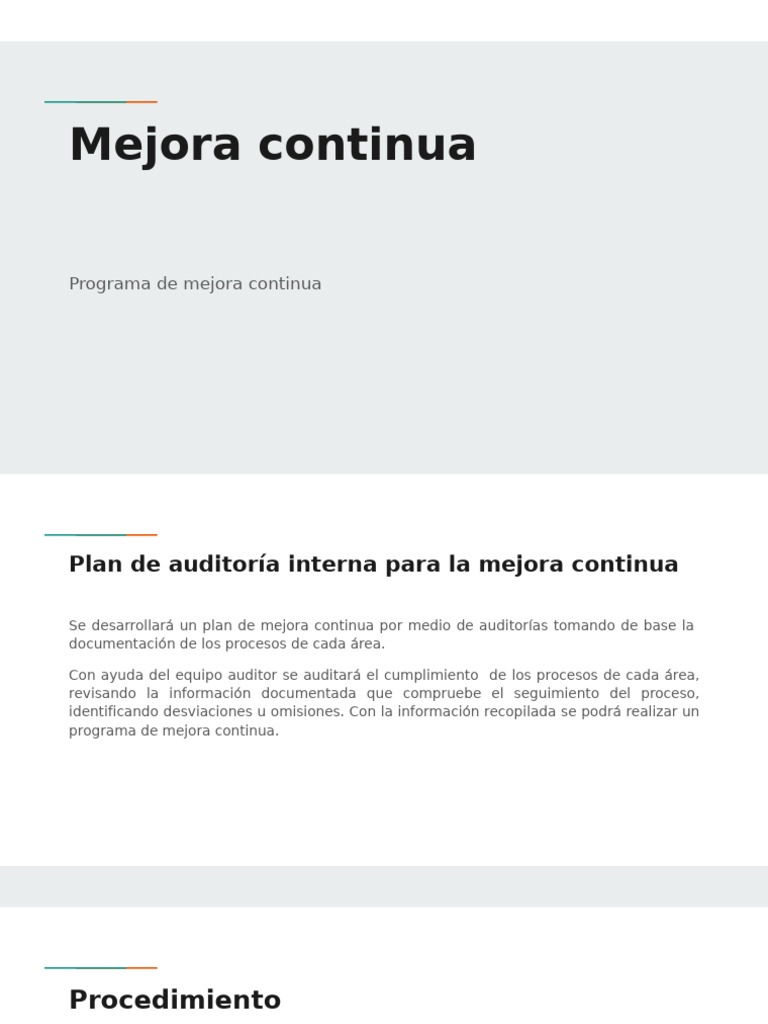 Plan de Mejora Continua y Auditoría Interna | PDF