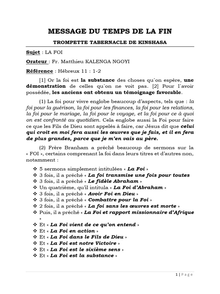La Foi : Fondement de la Vie Chrétienne | PDF | Dieu | Prophète