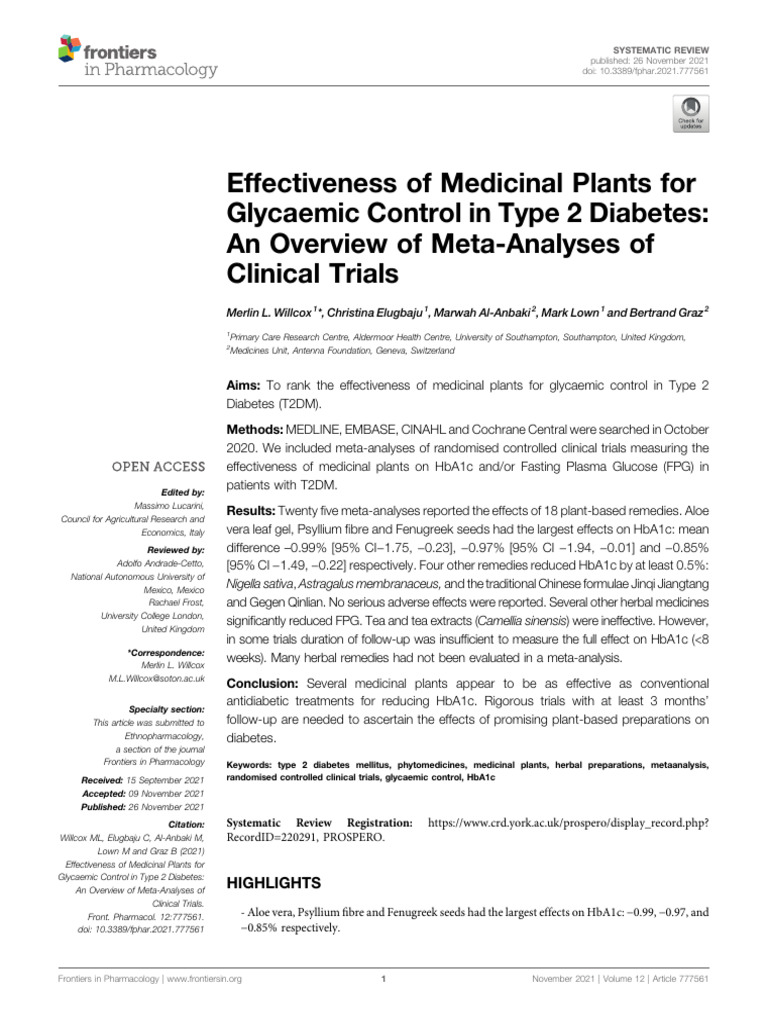 Fphar 12 777561 | PDF | Glycated Hemoglobin | Systematic Review