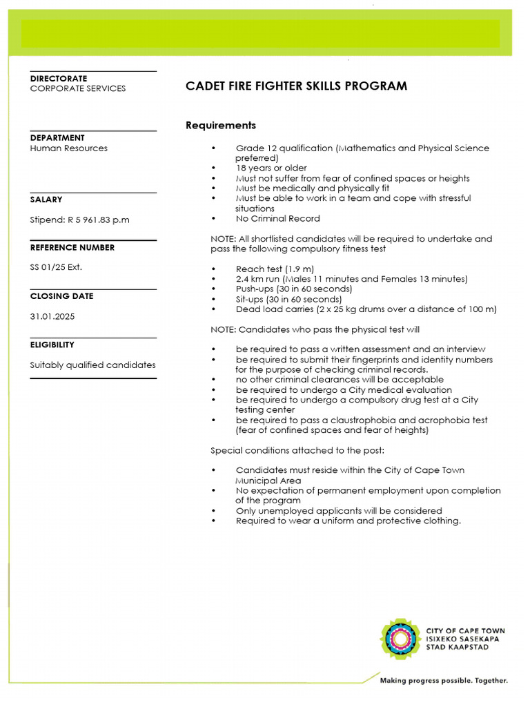 Cadet Fire Fighter Program 2025 Details | PDF | Criminal Record ...