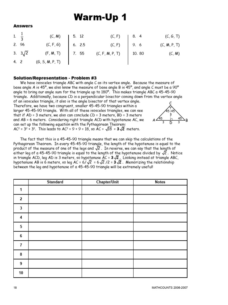 MATHCOUNTS 2006-2007 Solutions Guide | PDF | Area | Elementary Geometry