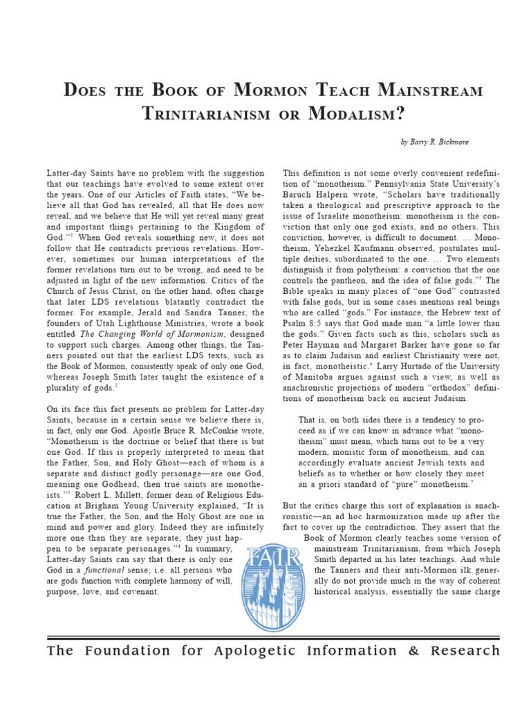 Book of Mormon: Trinitarianism vs Modalism | PDF | God The Father | God ...