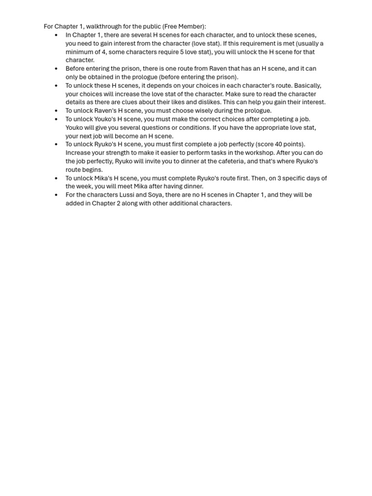 Chapter 1 H Scene Unlock Guide | PDF