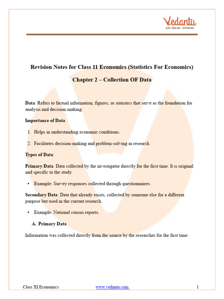 Class 11 Economics: Data Collection Notes | PDF | Sampling (Statistics ...